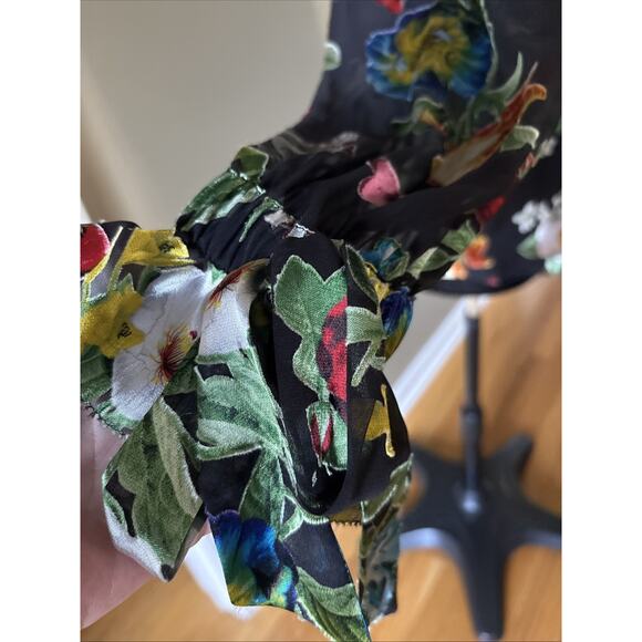 New Alice + Olivia Floral tie long Sleeve Blouse In Black Multi sz S New tie - Picture 5 of 16